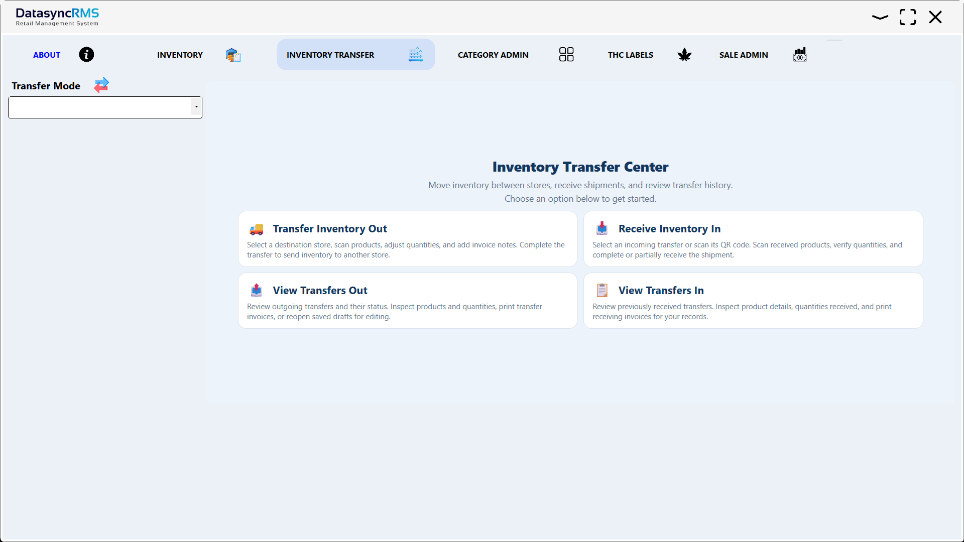 Datasync RMS POS Inventory Transfer Menu software screenshot