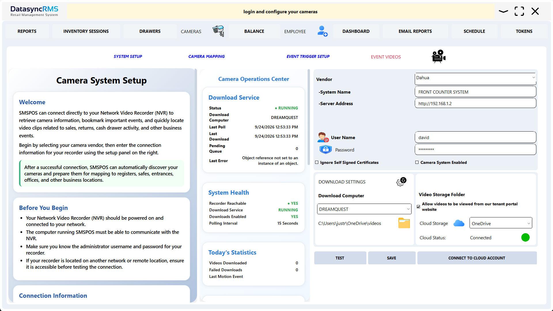 Datasync RMS POS Loss Prevention Camera Integration software screenshot