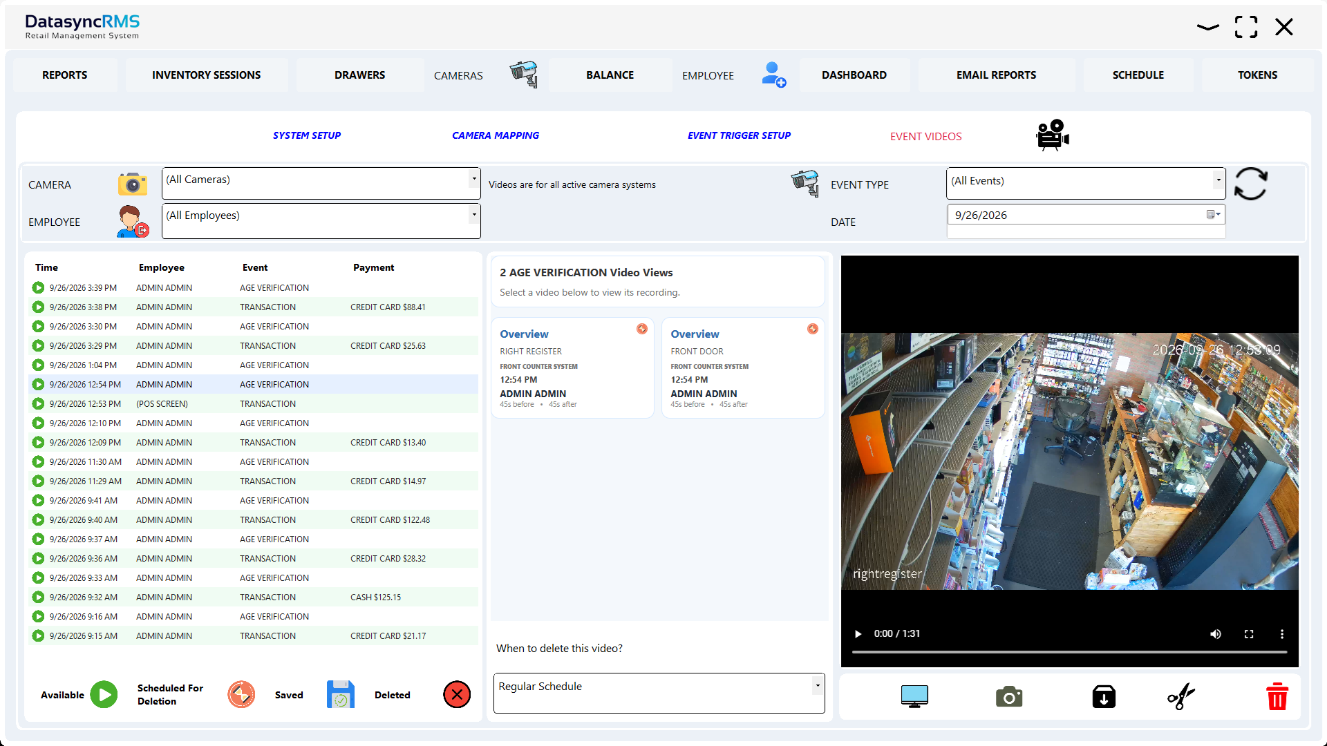Datasync RMS Review POS Camera Events & Screen Recordings software screenshot