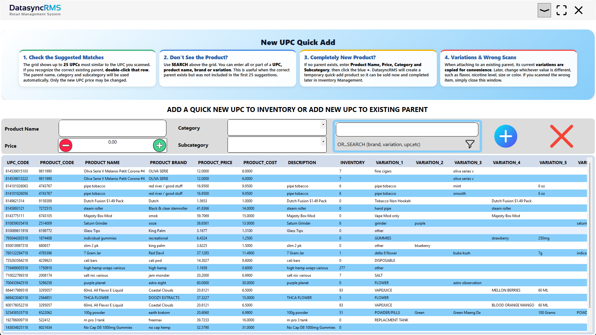 Datasync RMS POS Quick Inventory Add software screenshot