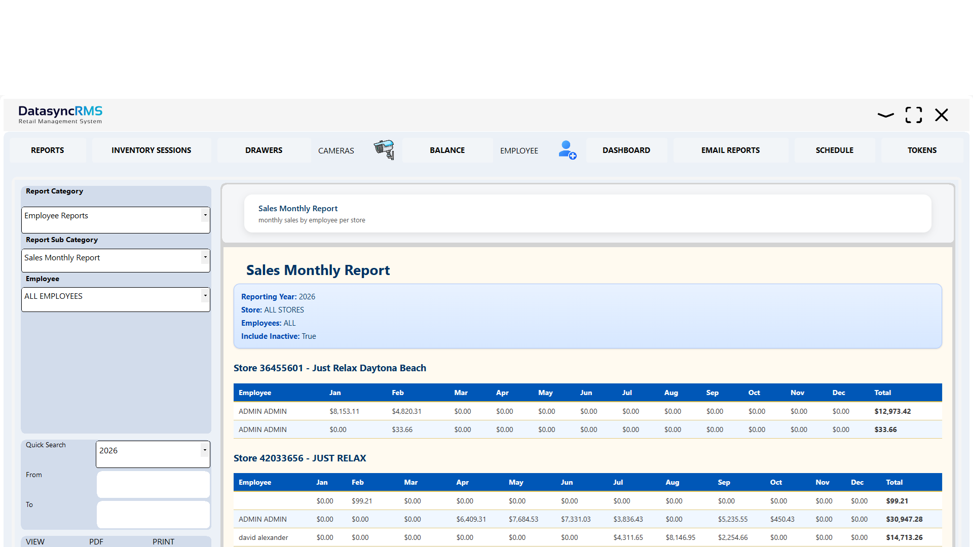 Datasync RMS Monthly POS Sales Reports software screenshot